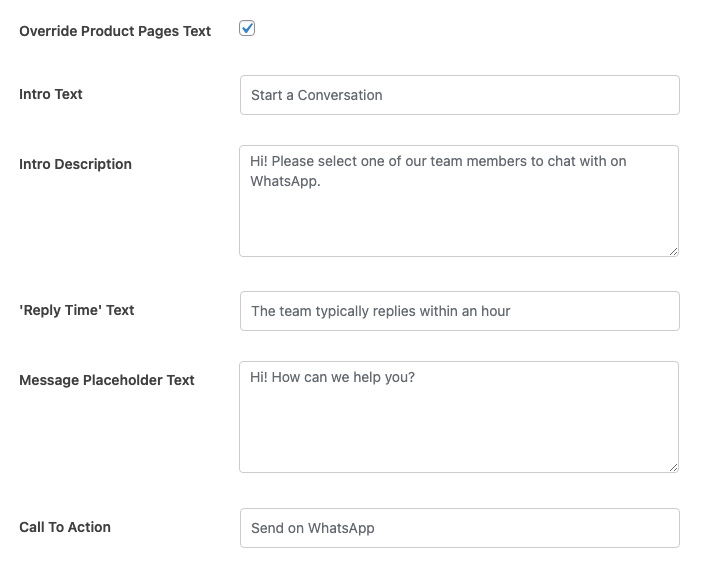Site Chat to WhatsApp - Override the text on all your WooCommerce product pages